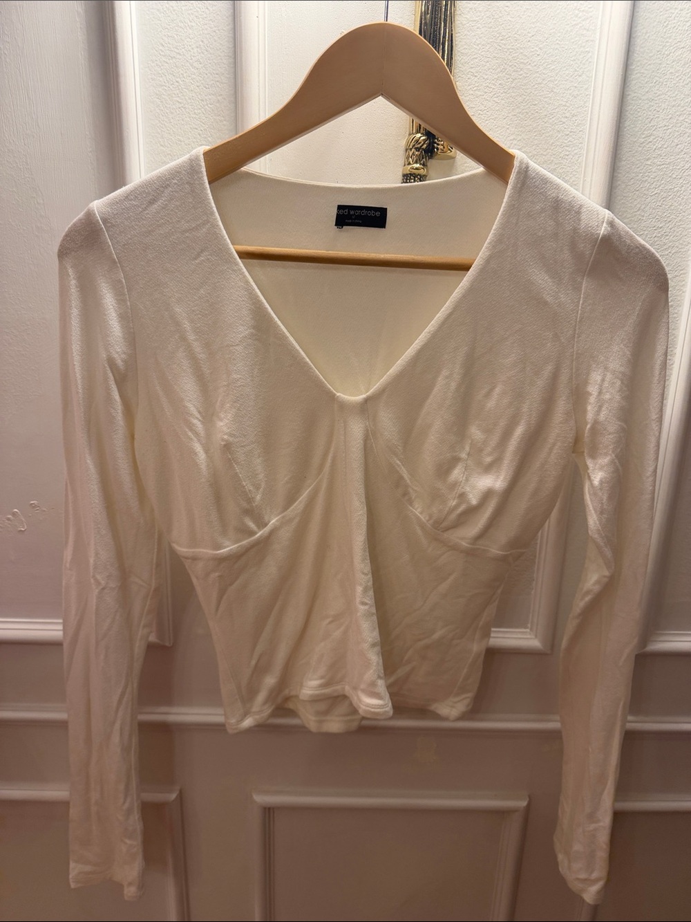 naked wardrobe Cream V-Neck Long Sleeve Top